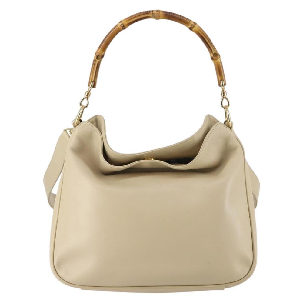 GUCCI Bamboo Hand Bag Leather 2way Beige Gold 001 1638 Auth ep11454 - Picture 2 of 16